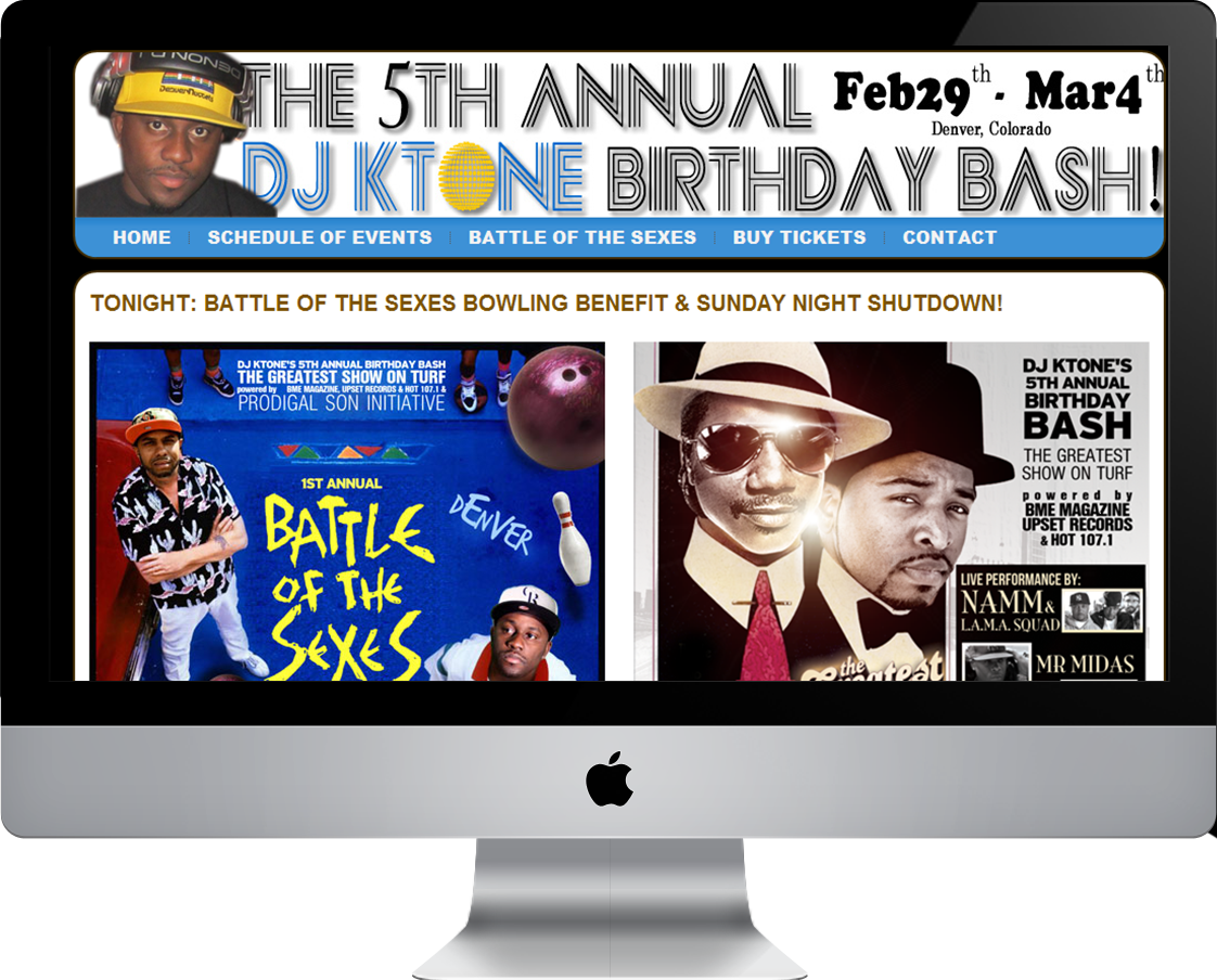 5th Annual DJ Ktone Birthday Bash web design by Pretty Pages in Aurora, CO