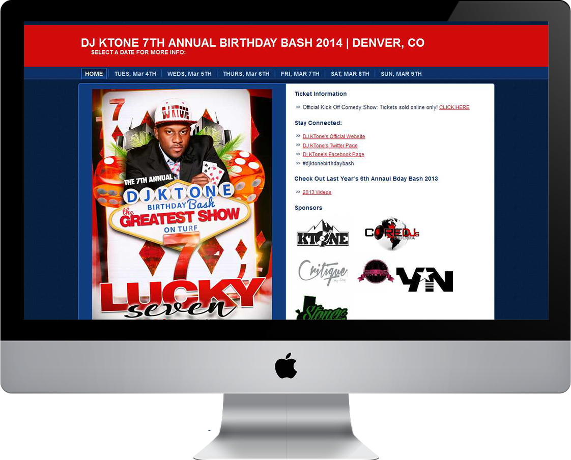 7th Annual DJ KTone Birthday Bash web design by Pretty Pages