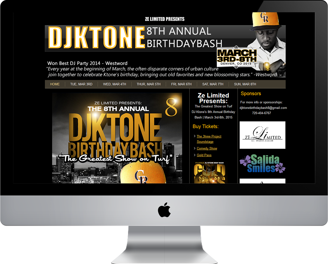 8th Annual DJ Ktone Birthday Bash web design by Pretty Pages in Aurora, CO